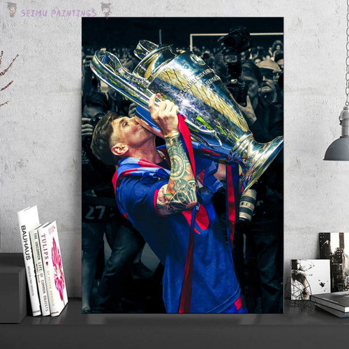 Cuadro Decorativo Lionel Messi Trofeo Barca Festejo 30x45cm