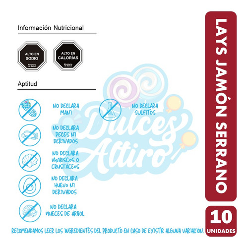 Papas Lays Sabor Jamon Serrano - Para Colación (pack 10 Uni)