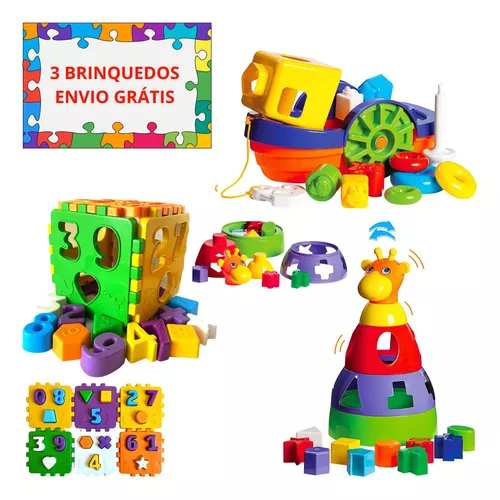 Kit Brinquedo Educativo Bebe 1 Ano Encaixe Didatico Infantil