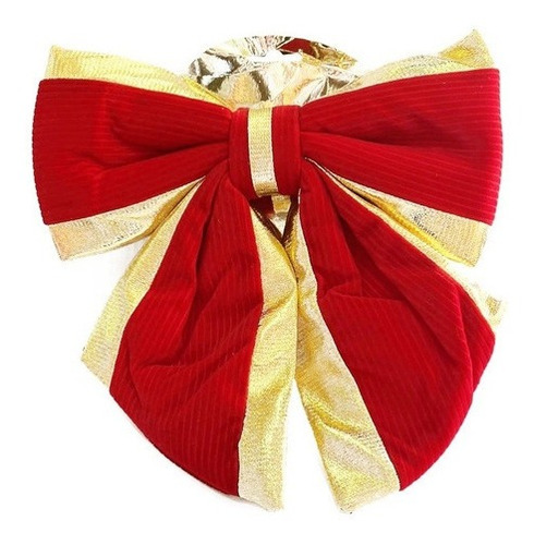 Laço De Natal Natalino Vermelho Veludo E Dourado 23cm