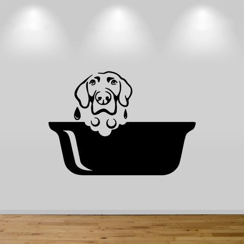 Adesivo De Parede - Cachorro Tomando Banho Pet Banheira Cão