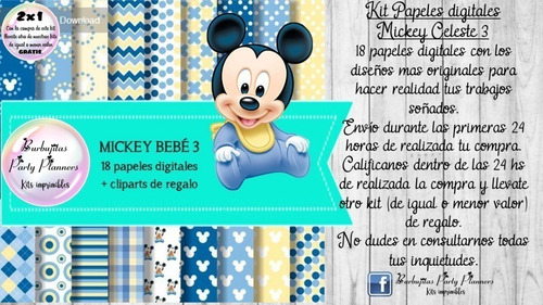 Papeles Fondos Digitales Mickey Bebe 3 Kit Imprimible