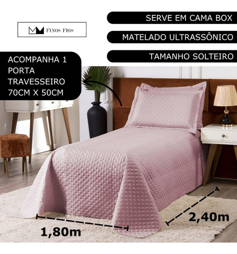 Cobre Leito Colcha Clean Solteiro 2 Peças Rosê