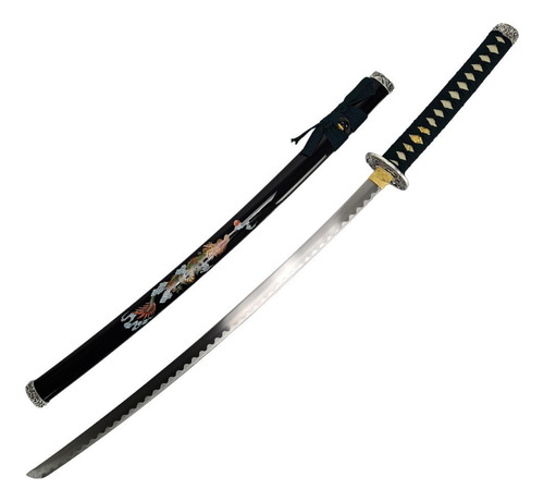 Espada Katana Oriental Decorativa Dragão Chinês Bainha Preta