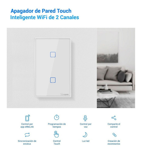 Apagador De Pared Touch On/off Sonoff T2us2c Smart Wifi Color Blanco