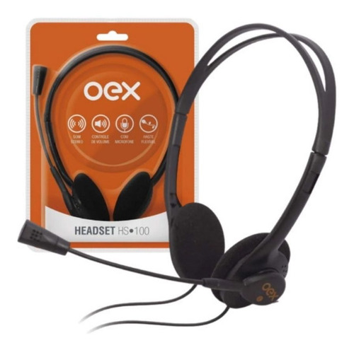 Fone De Ouvido Com Microfone Oex Headset 30mm Hs100 Preto