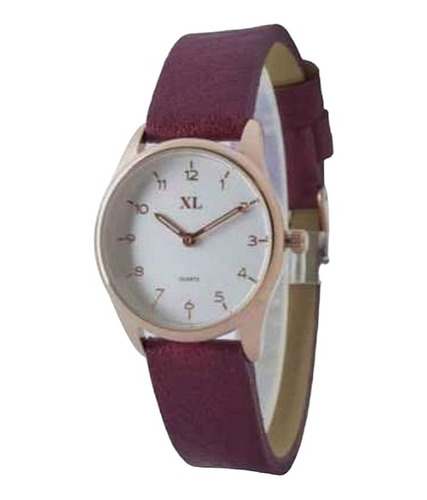 Reloj Mujer Xl Original Malla Pu Simil Cuero Bordo R1405