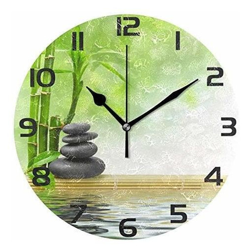 Reloj De Pared - Alaza Zen Piedra Con Hojas De Bambú Reloj D