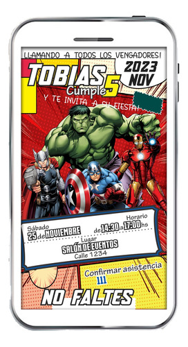 Invitación Digital Super Héroes De Marvel Tarjeta Digital
