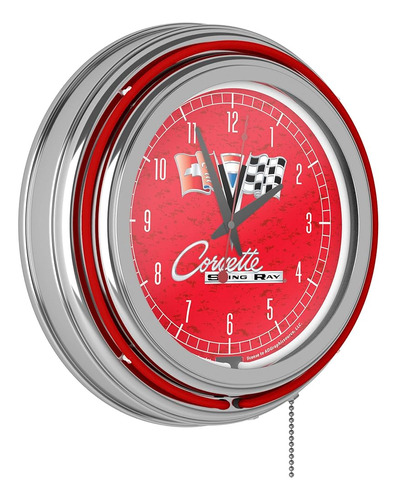 ~? Corvette C2 Reloj De Neón De Doble Anillo De Cromo Rojo