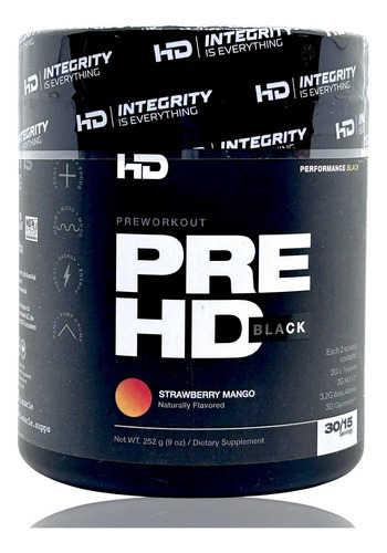 Preentreno Pre Hd Black Fresa Mango 30 Serv Hd Muscle