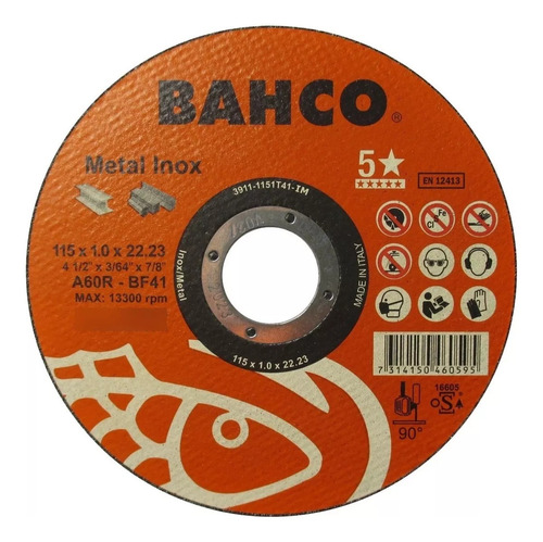 Disco De Corte Amoladora Metal Inox Bahco 115mm 1 Mm Bahco