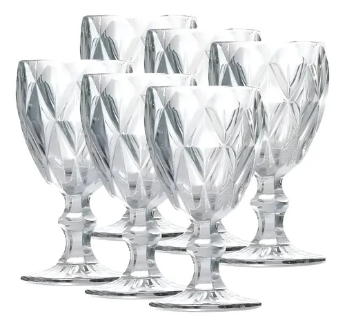 Jogo 6 Taças Vidro Diamante Mini Taças Pequenas Diamond Transparente Drinks Premium Casamentos Eventos Festas 80ml