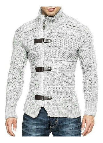 Men's Casual Sweater With Leather Ring And Cardigan