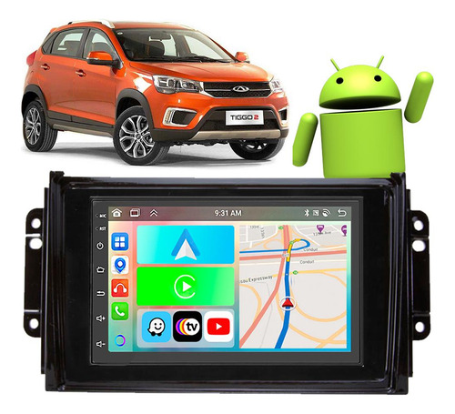 Kit Multimídia Android 7 Pol Tiggo 2 19 20 22 Carplay Bt Gps