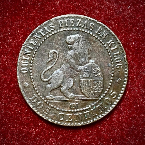 Moneda 2 Céntimos España 1870 Km 661 Dos Gramos Leon