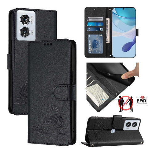 Funda For Motorola Edge 50 Fusion Cat Rfid Cartera Flip