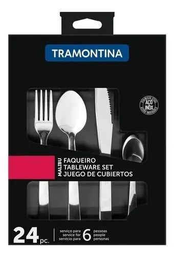 Faqueiro Tramontina Malibu Aço Inox Liso 24 Peças