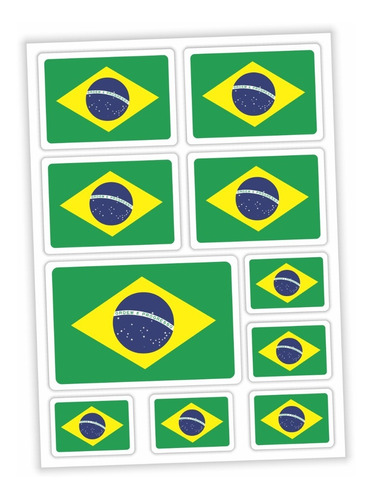 Kit 10 Adesivos Bandeira Do Brasil Em Vinil A Prova D'água