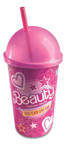 Copo Sorvete Decorado Infantil 550ml Plástico Tampa E Canudo Cor Beauty