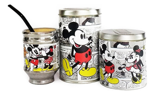 Imagen 4 de 7 de Kit Matero Neceser Mickey Yerbera Azucarera Mate Madera