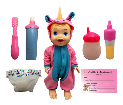 Muñeca con pijama de unicornio y accesorios Divertoys