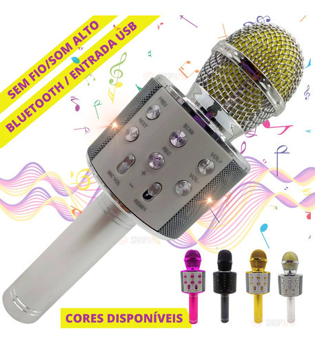 Micrófono Bluetooth para karaoke que cambia la voz, caja de sonido, luz LED plateada