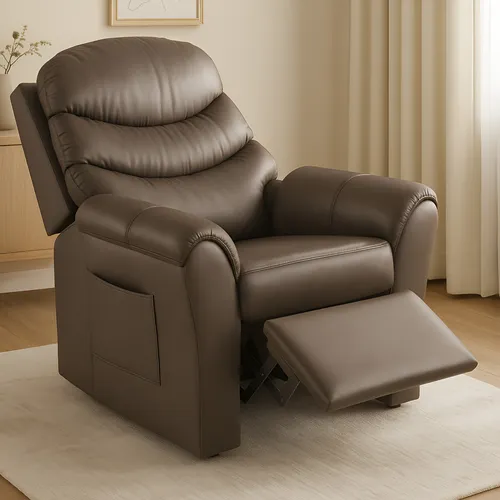 Poltrona Cadeira Do Papai Com Encosto Macio Reclinável E Retrátil Revestido Em Corino Para Sala De Descanso E Amamentação Cor Marrom