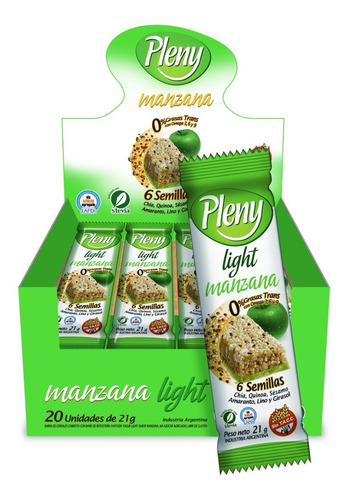 Barras De Cereal Pleny Light Manzana X 20 U. - Sin Tacc