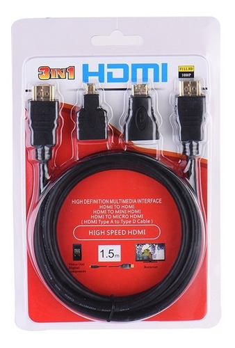  Cable Hdmi Mas Adaptadores Micro Hdmi Y Mini Hdmi