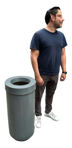 Bote De Basura Cilindrico 80 L Con Tapa Reforzado Rotomoldeo Color Gris