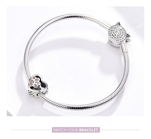 V Pingente Coração Prata Pata Rosa Pet / Todojoyas
