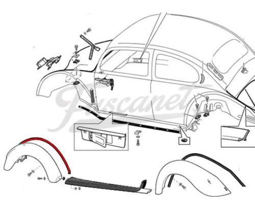 Vw Fusca Goma / Junta / Galon De Guardabarro Delantero Negro