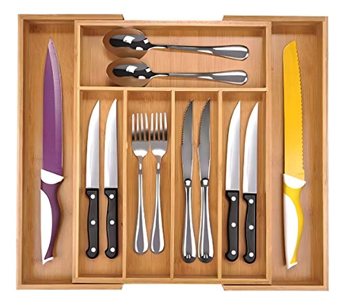 Bandeja De Organizacion De Cubiertos Expandible De Bambu Uto