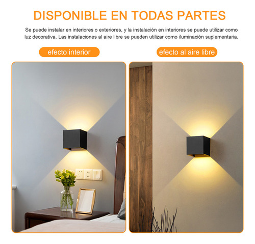 Doremama 12W Luz De Pared Luz Arbotante Led Pared Uso Exterior 3000K Luz Amarilla Cálida Moderno Iluminación Lámpara, Negro