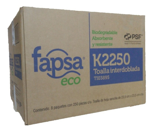 Toalla Interdoblada Cafe Eco Fapsa 8 Paquetes Con 250 Hojas 2 Cajas