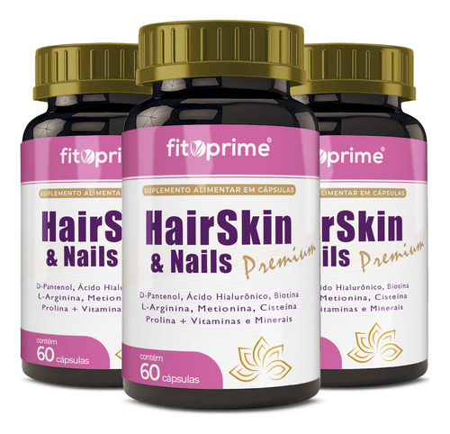 Kit 3 Hair Skin & Nails Cabelo Pele Unha Firmeza Crescimento