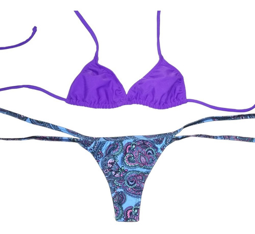 Malla Bikini Cocot Combinada Triángulo Liso Y Less Estampada