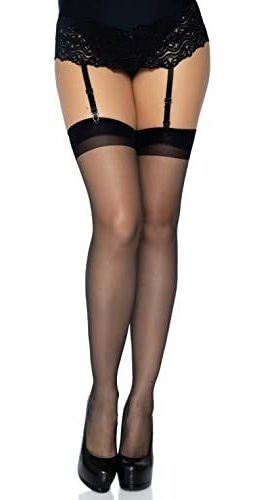 Leg Avenue De La Mujer Sheer Backseam Medias, Negro, O - S.