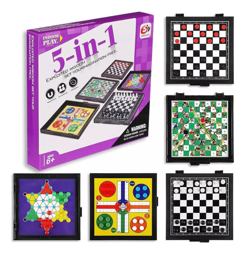 Set De Juegos 5 En 1 Con Ajedrez, Ludo, Damas,parchi Y Más