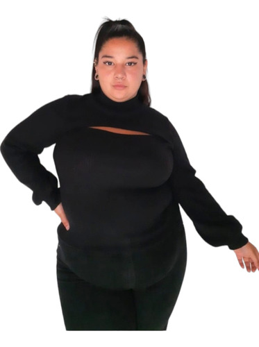 Camiseta Sweater Grande Curvy Abertura Calentita Mujer Moda
