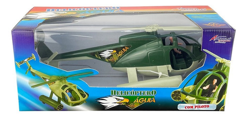 Helicóptero Águia Com Boneco Piloto Apolo Brinquedos Cor Verde