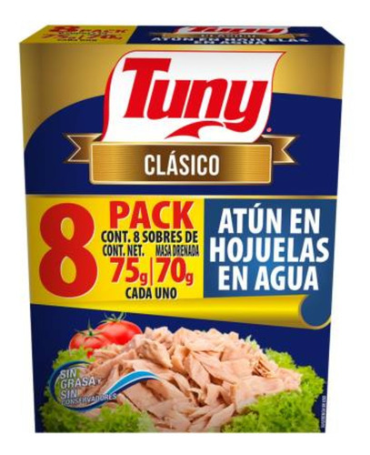 Atún En Agua Tuny Clásico 8 Sobres De 75 G C/u