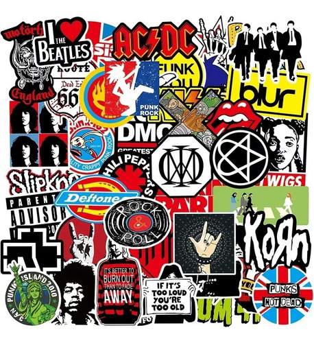 Bandas De Rock Variadas 50 Calcomanias Stickers Contra Agua