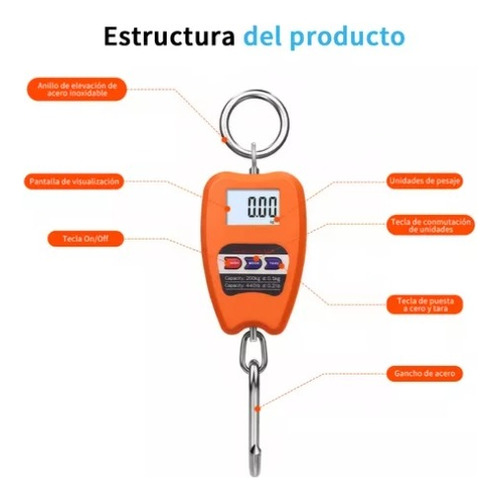 Lcd Báscula Industrial Digital Colgante 200kg, Kg /lb/ N Naranja Oscuro
