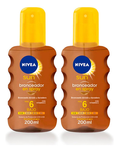 Nivea Aceite Bronceador En Spray Fps6, 200 Ml X2