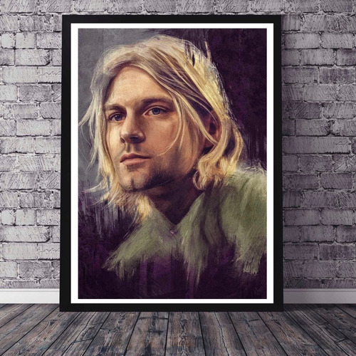 Cuadro Marco Negro 33x48cm Kurt Cobain Nirvana Poste Arte