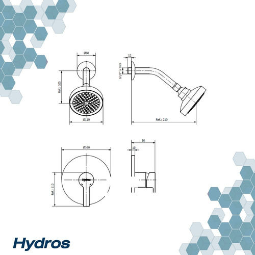 Imagen 2 de 9 de Grifería Hydros Calyx Ducha Embutir Monocomando