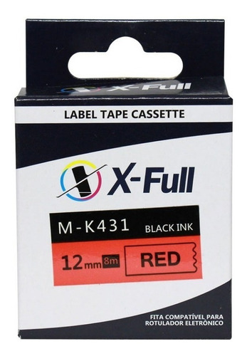 Fita M-k431 Compativel Para Rotulador Brother 12mm Vermelho