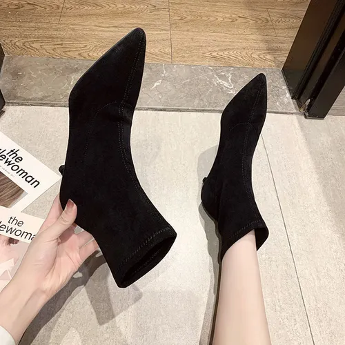 Botines Elásticos De Tacón Alto Y Punta Puntiaguda Para Muje